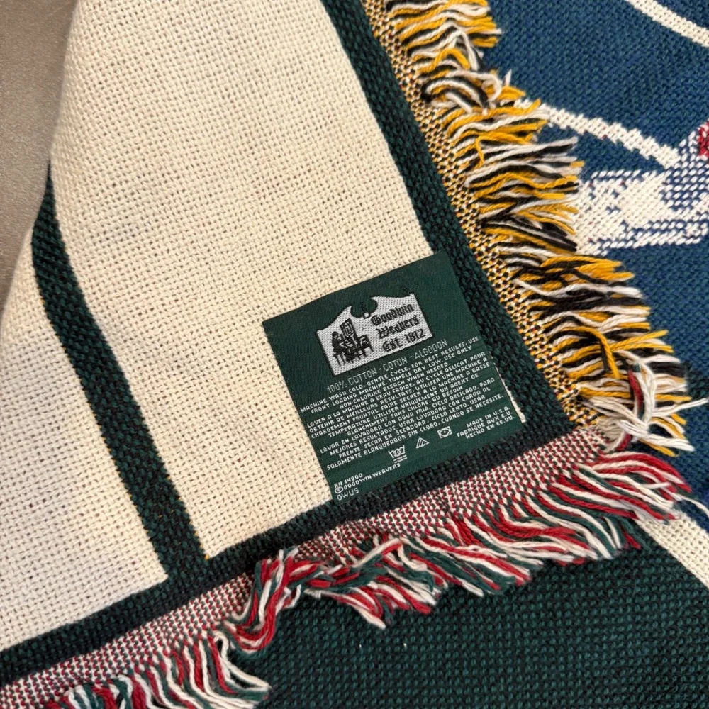 Goodwin Weavers Tennis Throw Blanket Green Game Set Volley Match Woven Cotton OS